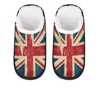 Vintage British Flag Slipper for Women Men Union Jack Travel Slippers Foldable Indoor Plush Lining Slip on House Slippers Memory Foam Warm Home Sock Shoes L