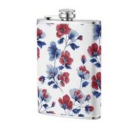 Vintage British Flower Pattern Blue Red White Pocket Hip Flask | 8 Oz Stainless Steel Flagons For Dad Groomsman Wedding Travel Camping