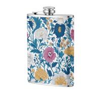 Vintage British Flower Pink White Blue Pocket Hip Flask | 8 Oz Stainless Steel Flagons For Dad Groomsman Wedding Travel Camping