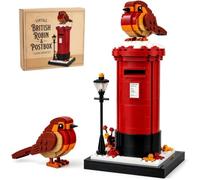 Vintage British Robin Postbox Building Blocks | Retro London Red Mailbox Brick Model | DIY Display Ornament, Desktop Decor Gift For Collectors Bird Lovers Christmas Birthday