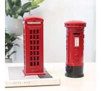 Vintage British Telephone Booth and Postbox Piggy Bank, Alloy Saving Box with Three-Dimensional Patterns, Hollow Out Design, Vintage Brief Style, Capacity for About 200 Coins, Perfect for and Home Dec