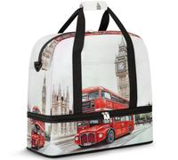 Vintage British UK London Big Ben Pattern Travel Duffel Bag for Women Men, Foldable Sports Gym Bag Weekend Overnight Totes Carry on Cabin Bag with Shoes Compartment