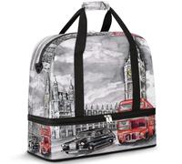 Vintage British UK London Big Ben Travel Duffel Bag for Women Men, Foldable Sports Gym Bag Weekend Overnight Totes Carry on Cabin Bag with Shoes Compartment