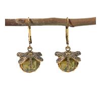 Vintage Bronze Dragonfly Earrings Fashion Gold Color Metal Carving Pattern Inlaid Moonstone Drop Earrings for Women Jewelry