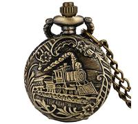 Vintage Bronze Small Size Little Romantic Quartz Steampunk Pocket Watch FOB Chain Cosplay Souvenir Gifts for Men Women 2023,Steam Train