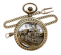 Vintage Bronze Steam Train Mens Kids Quartz Pendant Pocket Watch