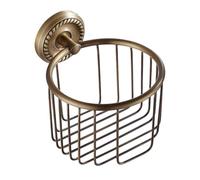 Vintage Bronze Wall Mounted Toilet Paper Holder - Antique Brass Bathroom Accessories Tissue Dispenser with Stable Metal Stand, Wire Basket Storage Rack - for Roll with Diameter