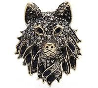 Vintage Brooch Pins for Women Men Sparking Rhinestone Wolf Head Lapel Pin Safety Pin Punk Suit Tie Pin Jewelry Gifts