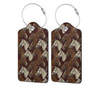 Vintage Brown and White Horse Luggage Tags with Stainless Loop Privacy Cover ID Funny Cute Unique Pattern 2 PCS