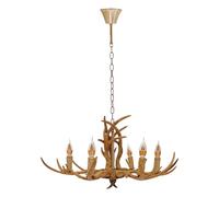 Vintage Brown Antler Chandelier 6Head Ceiling Light Pendant Lamp Rustic Farmhouse Large Resin Lighting Fixtures Dining Room Hanging Faux Style Suitable For Kitchen Corridor Living Bedroom Balcony Bar