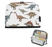 Vintage Brown Blue Dinosaurs White Big Pencil Case Zipper Pencils Pouch Pencil Bags Storage Cute Pen Pouch Girls Animal Art Back to School Adults Office Supply