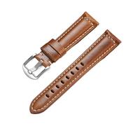 Vintage Brown Calfskin Strap Retro Oil Wax Leather Watchband For Seiko Compatible With Rolex Business Bands Wristband(Brown,24MM_SILVER BUCKLE)