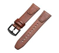 Vintage Brown Leather Watch Band Quick Release Retro Oil Wax Calfskin Strap For Seiko Compatible With Rolex Wristband(Red Brown-Black,22mm)