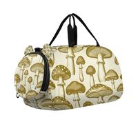 Vintage Brown Mushroom Pattern Kids Duffel Bag with Shoes Compartment Large Capacity Weekender Overnight Bags for Boys and Girls