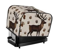 Vintage Brown Reindeer Animal Footprints Toaster Cover 4 Slice, Two Slice Bread Machine Covers Quilted Toaster Dust Cover Universal Size Kitchen Small Appliance Cover With Top Handle
