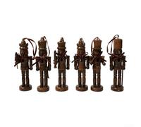 Vintage Brown Wooden Ornaments 6 Pack 5.1 Inch | Classic nutcracker silhouettes, nostalgic holiday theme, detailed carving style, wooden material, festive accent