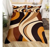 Vintage Brown Yellow Stripes Bedding Set King Size Abstract Swirl Waves Duvet Cover Kids Teens Adults Bedroom Decor 3pcs,Geometric Circle Art Comforter Cover All Season Quilt Cover,2 Pillowcases