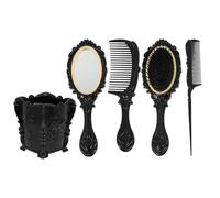 Vintage Brush, Vintage Vanity Set: Hand Mirror, Detangling Hair Brush, Wide Tooth Comb, Rat Tail Comb, and Holder for Girls Vanity or Bathroom Counter