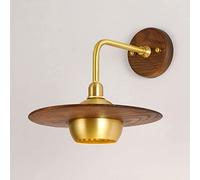 Vintage Brushed Brass Wall Sconce Indoor Wooden E14 1-Light Wall Lamps Study Reading Wall Lighting Hallway Bedroom Japanese Style Walnut Wall Lights Bedside Decor Lamp B