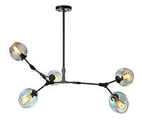 Vintage Bubble Glass Chandelier - Modern 9-Light Adjustable Pendant Light for Kitchen Island & Dining Room Unique Irregular Metal Design Gradient Blue & Black Finish 5 Heads