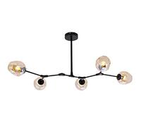 Vintage Bubble Glass Modern 9-Lights Irregular Metal During Light Adjustable Unique Hanging Light for Kitchen Island Dining Room-Gradient Smoke Gray lampshade Black 3 Heads (Amber Lampshade Black