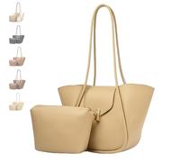 Vintage Bucket Bags for Women Elegant Shoulder Bag with A Small Purse, Women's Leather Tote Bag Set Practical Large Purse (Khaki)