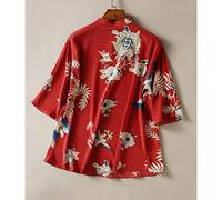Vintage Buckle Stand Collar Chinese Cheongsam Style Shirt Summer Loose Retro Top For Women Casual Hanfu Blouses Party T-Shirt (Color : Red, Size : L)