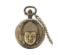 Vintage Buddhist Temple Quartz Pocket Watch Buddha Head Design Religious Chain Pendant Necklace Gift for Men Women