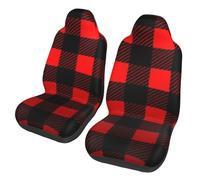 Vintage Buffalo Plaid 2 Pcs Car Seat Cover Sets Red Grid Universal Fit Front Seat Protectors for Most Cars and SUVs, Easy Install