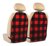 Vintage Buffalo Plaid Car Seat Kick Mats, Red Grid 2 Pack Back Seat Protectors with Storage Pockets Water Resistant Mud And Scratches with Adjustable Buckle