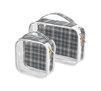 Vintage Buffalo Plaid Checked Grey 2 Pack Clear Toiletry Bags for TSA Approved Water-Resistant Small Makeup Bag Travel Essential