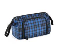 Vintage Buffalo Plaid Checked Royal Blue Pencil Bags Large Capacity Slim Pencil Case with Handle for Kids High School