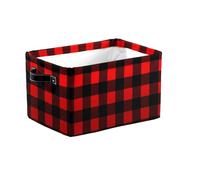Vintage Buffalo Plaid Large Collapsible Storage Baskets with Handles, Red Grid Fabric Storage Bin Organizer Box for Shelves, Toy Clothes Nursery Closet Living Room Decor