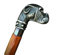 Vintage Bulldog Dog Head Handle Wooden Walking Stick - Brown Shaft Victorian Style Cane with Bulldog Dog-Head Top for Gentlemen’s Gift & Collectors
