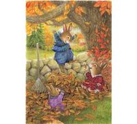 Vintage Bunny Autumn Leaves Birthday Card - Beautiful Nostalgic Greeting Card