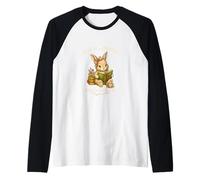 Vintage Bunny Reading Book Lovers Animal Graphic Tee Raglan Baseball Tee