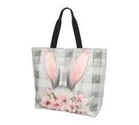 Vintage Bunny Tote Bag Women's Shoulder Handbags Buffalo Plaid Rabbit Shopping Bags Water-Resistant Large Handbag with Inner Pocket for Work Travel School