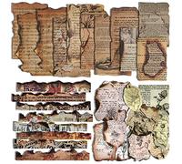 Vintage Burnt Edge Style Retro Scrapbook Paper Set Antique Music Score Plant Pattren with Stickers for Journal Card Making Craft DIY Cutting (Flame)
