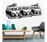 Vintage Bus Wall Stickers Black and White Surf Beach Wave Design Self-Adhesive Wallpaper Removable Wall Art Decals for Bedroom Living Room Study Retro Vehicle Theme Home Decor 130x57cm