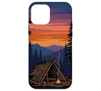 Vintage Bushcraft Shelter Campfire Mountain Sunset Art Case for iPhone 12 mini