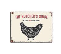 Vintage Butcher Guide Metal Tin Sign Cuts of Chicken Tin Sign Retro Wall Art Sign for Home Kitchen Restaurant Bar Wall Decor 8x12 Inch