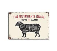 Vintage Butcher Guide Metal Tin Sign Cuts of Lamb Tin Sign Retro Wall Art Sign for Home Kitchen Restaurant Bar Wall Decor 8x12 Inch