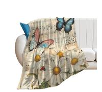 Vintage Butterflies Musical Notes Fleece Throw Blanket for Women Men Lightweight Bed Blanket for Couch Home Decor