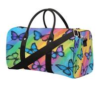 Vintage Butterflies Rainbow Travel Duffel Bag Sports Tote Gym Bag Waterproof Tear-Resistant Carry On Overnight Bag Foldable Weekender Bag for Gym Travel Getaway Beach Sports