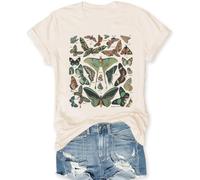 Vintage Butterfly and Moth T-Shirt for Women Casual Aesthetic Nature Short Sleeve Shirt Funny Animal Graphic Tees, Beige-1, XL