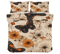 Vintage Butterfly Duvet Cover Set - Daisy Floral Bedding Sets - Bohemian Single Bedding 2 Piece - Soft Microfiber Quilt Cover & 1 Pillowcase, Zipper Closure & Ties, 140x200 Xo594