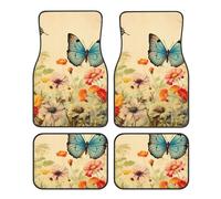 Vintage Butterfly Floral Car Mats 4 Pieces Daisy Flower Universal Floor Car Mats Non-Slip Vehicle Carpet for SUV Van Truck Sedan