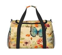 Vintage Butterfly Floral Travel Duffle Bag Daisy Flower Gym Overnight Weekender Bag for Men Women Lightweight Carry On Luggage for Workout Holiday