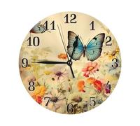 Vintage Butterfly Floral Wall Clock Daisy Flower Silent Non-Ticking Wall Clocks Battery Operated for Living Room Bedroom Kitchen Office Decorative