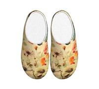 Vintage Butterfly Floral Women's Slippers Flannel House Slippers for Men Daisy Flower Non-Slip Warm Winter Shoes for Indoor Outdoor UK 7-8